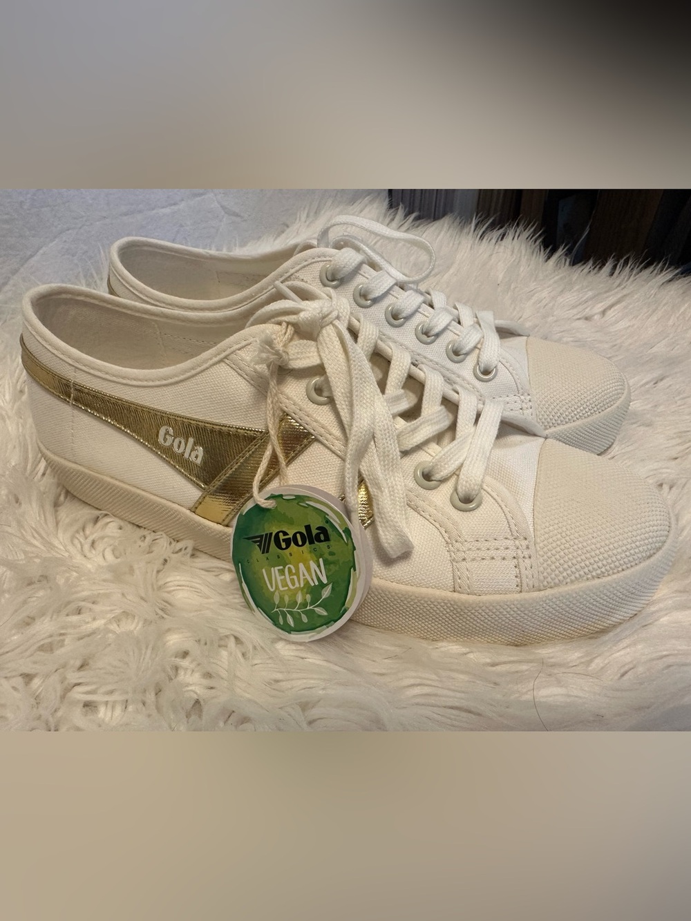 Gola Coaster CLA174 White Gold Vegan Canvas Sneakers Women’s 7.5 NIB